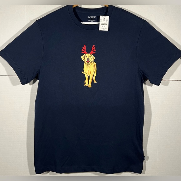 J. Crew Factory Other - NEW J Crew Christmas T-Shirt Sz Medium Navy Golden Retriever Antlers Graphic Tee